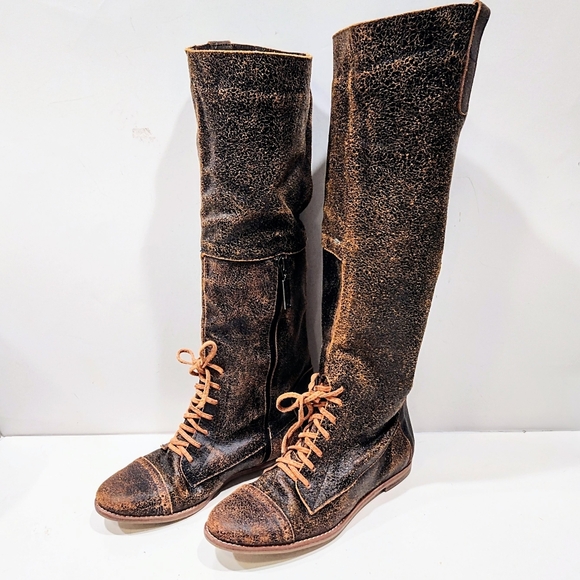 Sibyl Vane Distressed Leather Knee High Riding Boots Women 37 Equestrian Gaucho - Picture 3 of 15